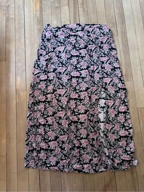 American Eagle Outfitters Black Maxi Skirt with Pink Floral Print